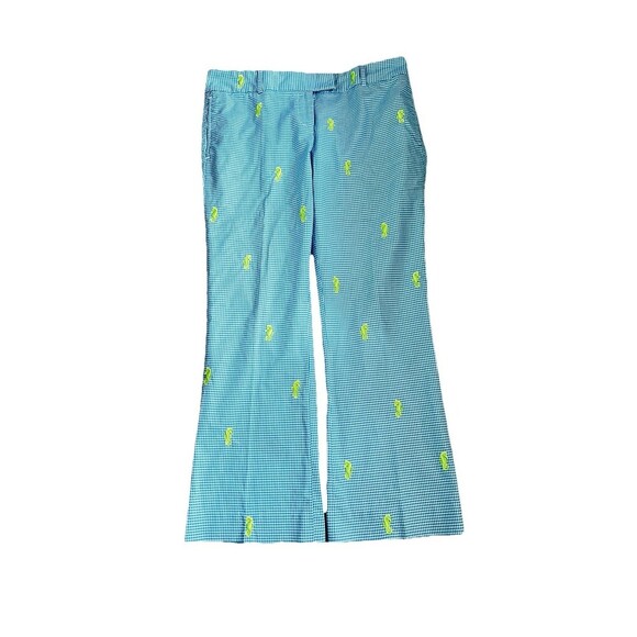 J. Crew Gingham Pants Embroidered Seahorse Women Size 10 Coastal Preppy Nautical - Picture 1 of 9